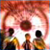 A single eye, lidless, wreathed in flame.